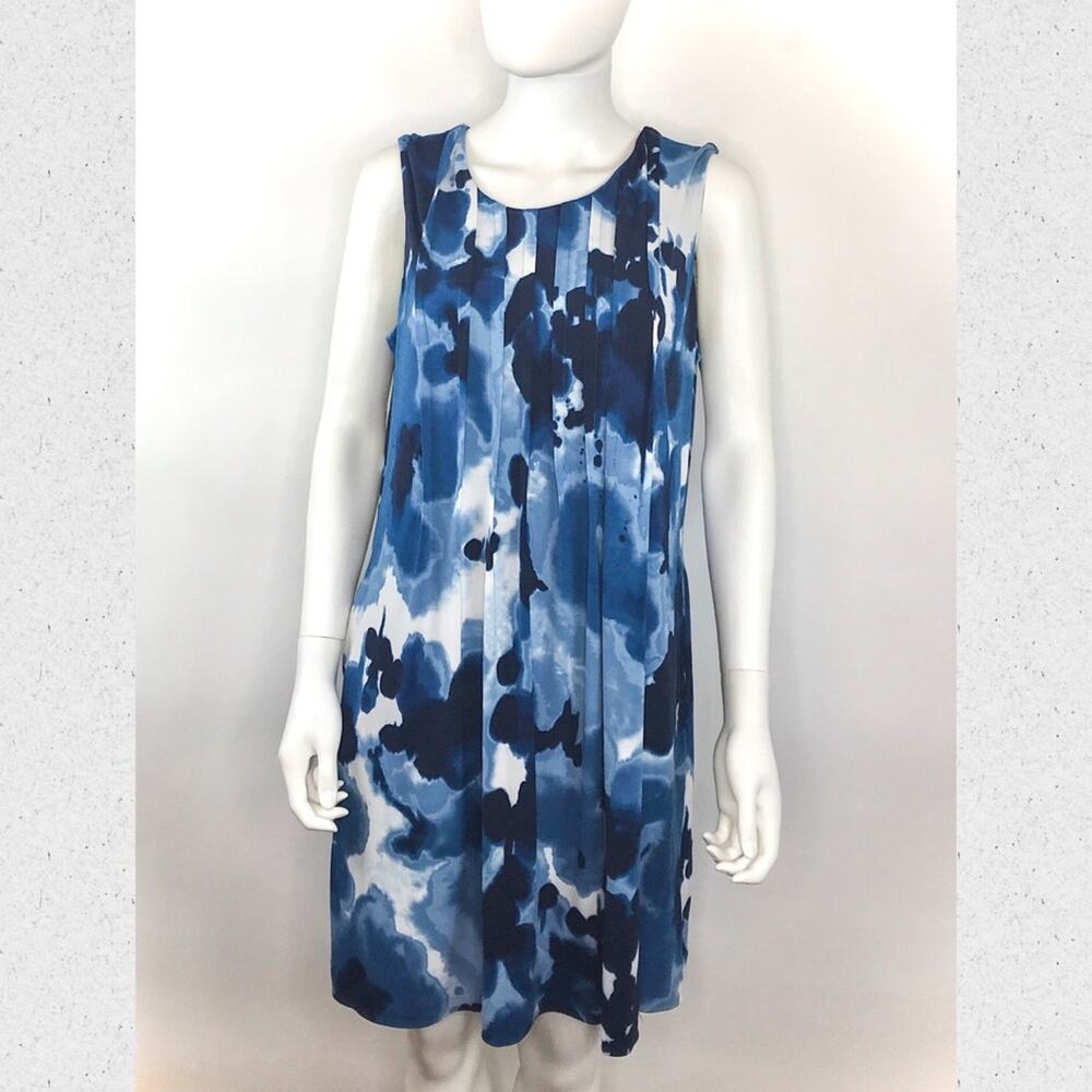Calvin Klein NWT Blue & White Shift Dress Sleeveless Knee Length Size M